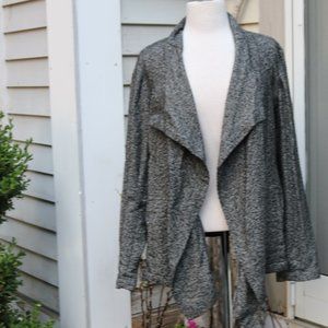 Eileen Fisher Black Gray Heather Knit Cotton Blend Draped Open Cardigan Sweater